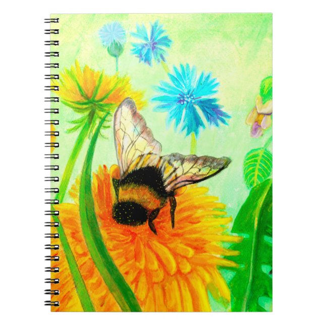 Caderno Espiral Bumblebee em dandelion (Frente)