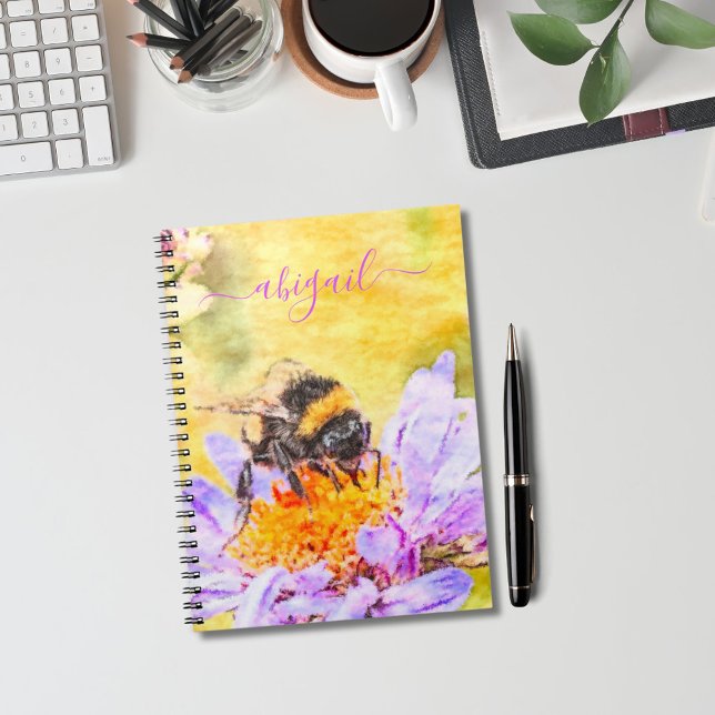 Caderno Espiral Bumblebee No Nome Personalizado Da Flor (Criador carregado)