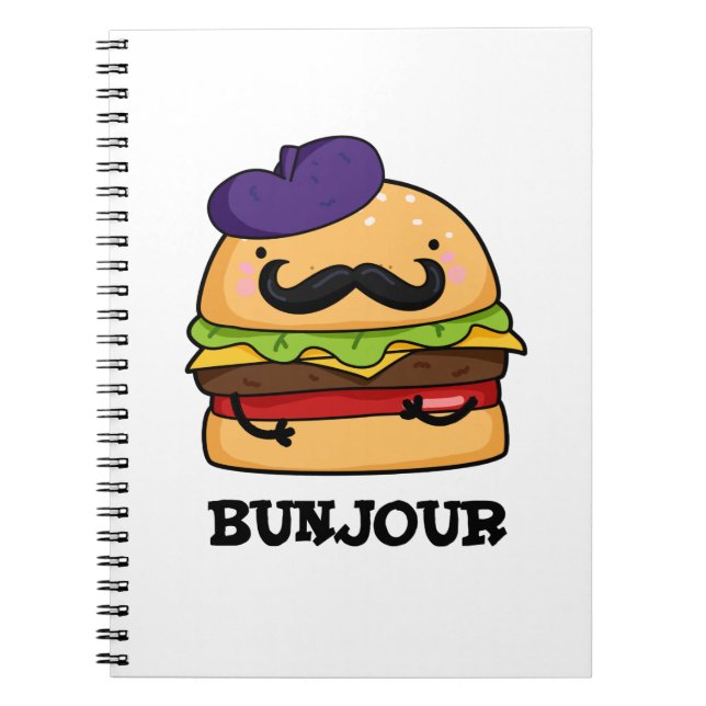 Caderno Espiral Bunjour Hambúrguer Francês Divertido Pun de Pãozin (Frente)