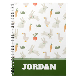 Caderno Espiral Bunnies e Patos no Padrão de Fazenda