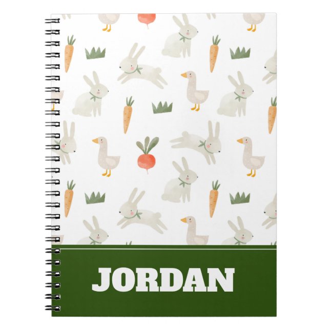 Caderno Espiral Bunnies e Patos no Padrão de Fazenda (Frente)