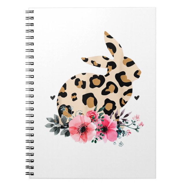 Caderno Espiral Bunny Leopard Imprime Páscoas Florais Cute Meninas (Frente)