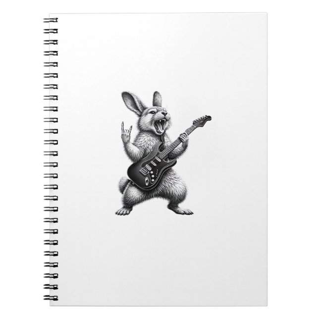 Caderno Espiral Bunny Playing Guitar Rock Star Bunny Lover Easter  (Frente)