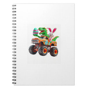Caderno Espiral Bunny T-rex Páscoa Caminhão Monstro Dino Engraçado