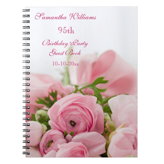 Caderno Espiral Buquê aniversário dos rosas cor-de-rosa do 95th (Frente)