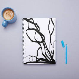 Caderno Espiral Buquê Blanc: Abstrato branco e preto