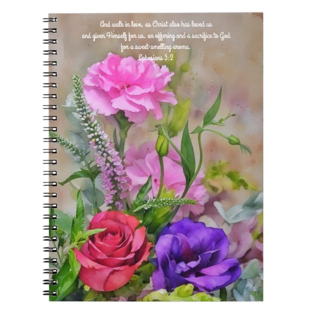 Caderno Espiral Buquê da Bíblia de Arte das Flores Diário Versa (Frente)