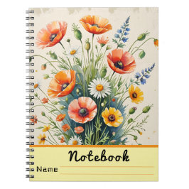 Caderno Espiral Buquê de Aquarela de Flores Silvestres
