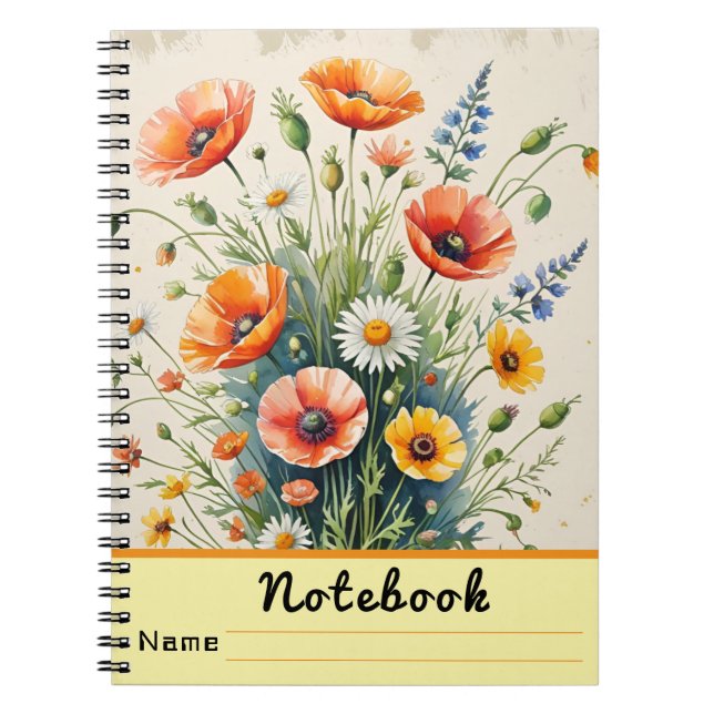Caderno Espiral Buquê de Aquarela de Flores Silvestres (Frente)