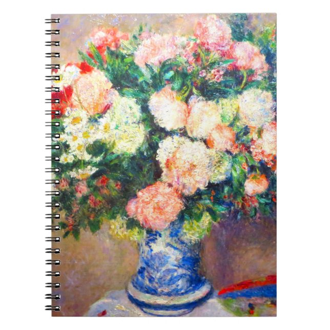 Caderno Espiral Buquê de crisântemos e um ventilador japonês (Frente)