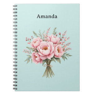 Caderno Espiral Buquê de Flores de Peônia Rosa Bonita