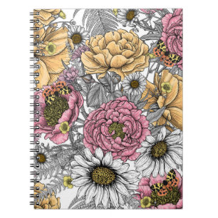 Caderno Espiral Buquê de flores- rosas, peonias, margaridas