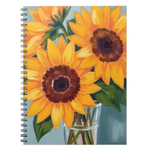 Caderno Espiral Buquê de Girassóis   Floral Amarelo em Aquarela