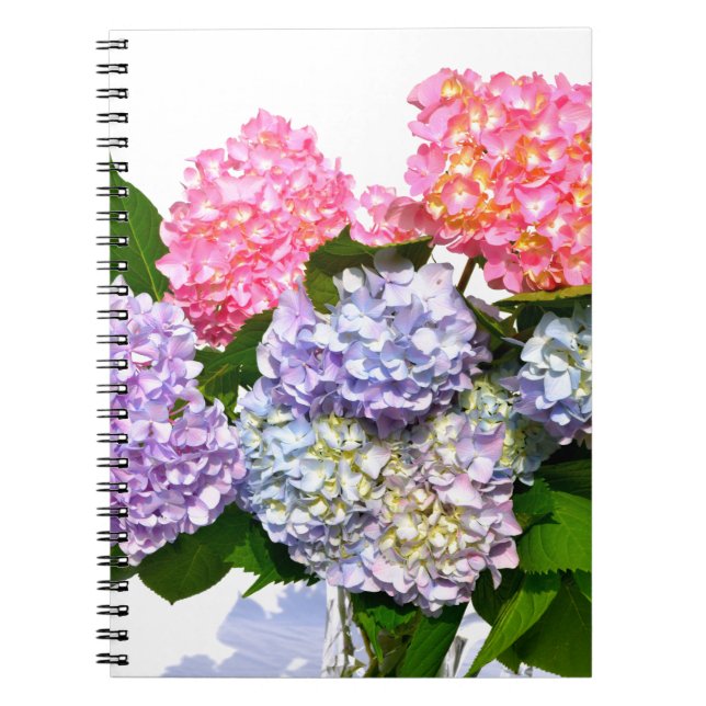 Caderno Espiral Buquê de hidrangea floral azul-púrpura, Elegante (Frente)
