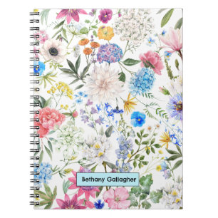 Caderno Espiral Buquê de Jardim de Aquarela Espiral Personalizad