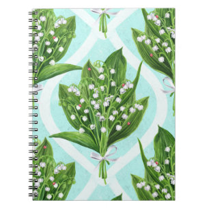 Caderno Espiral Buquê de lírio das flores do vale em azul