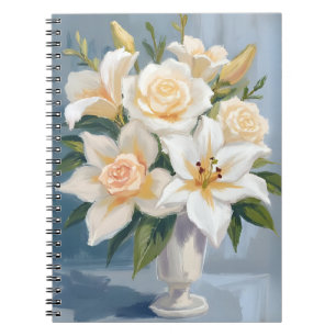 Caderno Espiral Buquê de Noiva Branco Floral Aquarela