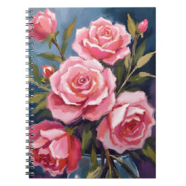Caderno Espiral Buquê de Rosa Rosa Bege Pintado