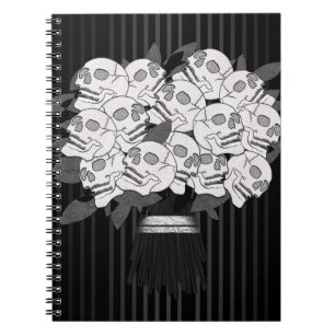 Caderno Espiral Buquê de Rosas Cranianas Preto e Branco Festa Góti