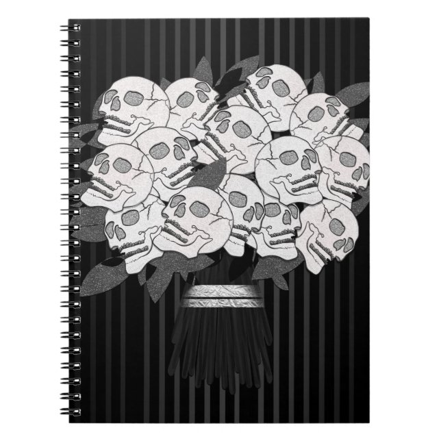 Caderno Espiral Buquê de Rosas do crânio Partido Gótico preto e br (Frente)