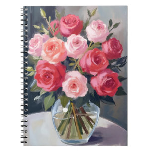 Caderno Espiral Buquê de Rosas Pintura em Aquarela Floral Vermel