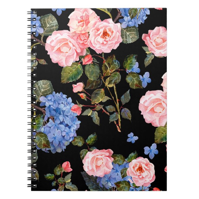 Caderno Espiral Buquê de rosas rosa vitoriano. (Frente)