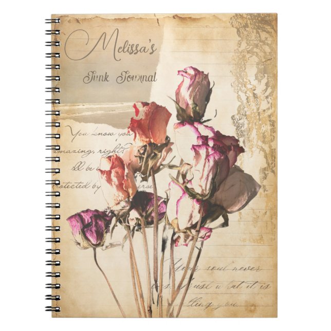 Caderno Espiral Buquê de safra feminina rosa (Frente)