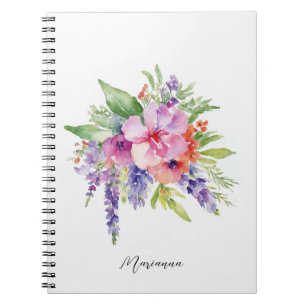 Caderno Espiral Buquê Floral de Aquarela