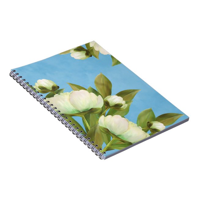 Caderno Espiral Buquê Floral de Peões Brancos Clássicos (Lado Direito)