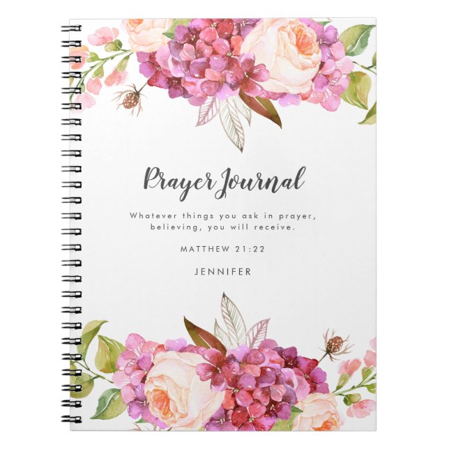 Caderno Espiral Buquê Floral Personalizado Diário de Oração (Frente)