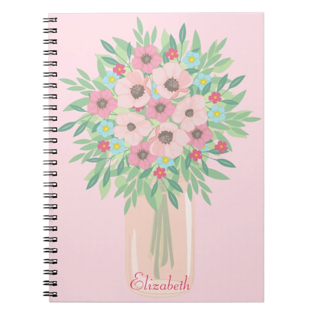 Caderno Espiral Buquê Floral Rosa (Frente)