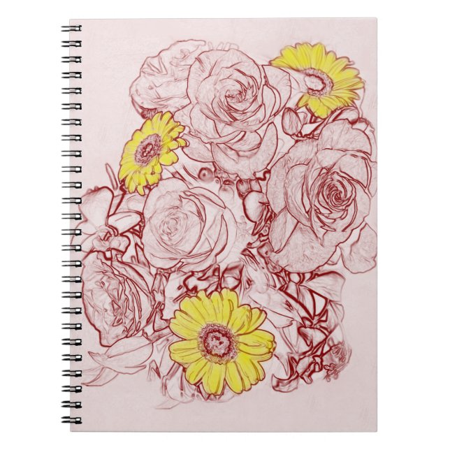 Caderno Espiral Buquê Floral Yellow Daisies Burgundy (Frente)