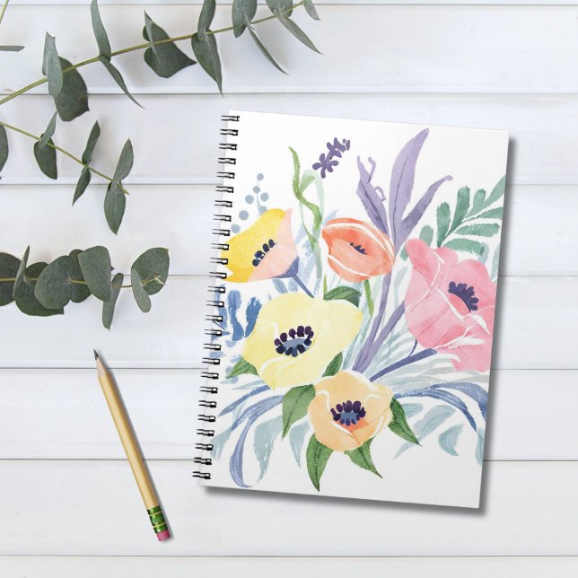 Caderno Espiral Buquê primavera | Bonito Aquarela Floral (Criador carregado)