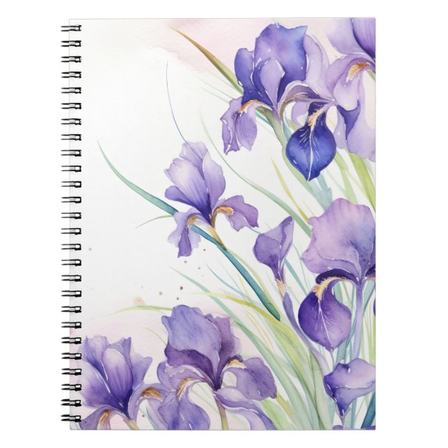 Caderno Espiral Buquê Roxo Iris A Branco (Frente)