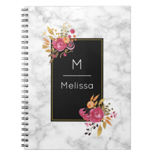 Caderno Espiral Buquês cor-de-rosa com cantos planas no quadro pre
