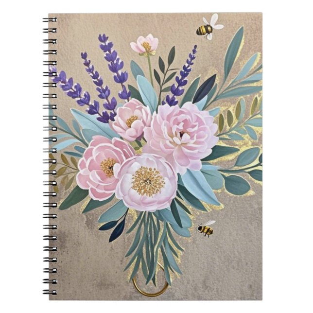 Caderno Espiral Buquês flores lavandas Flores russas (Frente)