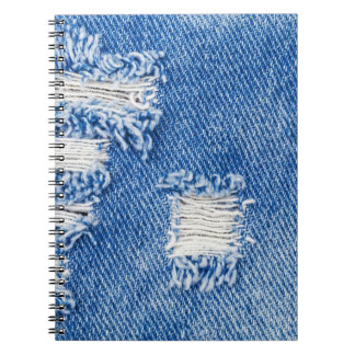 Caderno Espiral Buraco, jeans de denim, textura rasgada