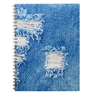 Caderno Espiral Buraco nos Jeans Denim. Azul torno destruído