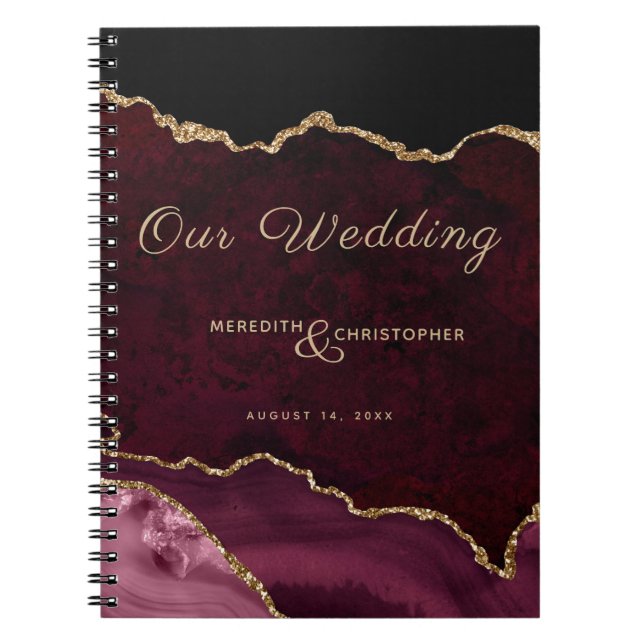 Caderno Espiral Burgundy Dourada Glitter Agita Nosso Notebook De C (Frente)