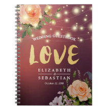 Burgundy Red Floral Light Weding Guestbook