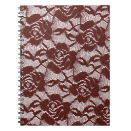 Caderno Espiral Burgundy Red Lace Floral