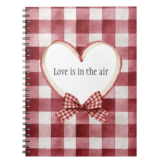 Caderno Espiral Burgundy Red White Heart Ribbon Love (Frente)