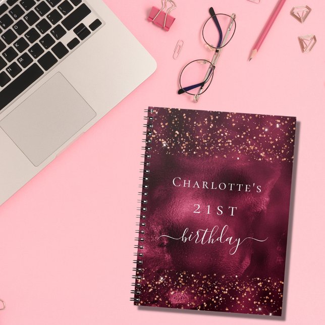 Caderno Espiral Burgundy rosa dourado do aniversário do livro conv (Criador carregado)
