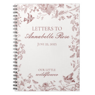 Caderno Espiral Burgundy Toile Letras Florais para a Menina de Ani