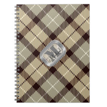 Burlywood Grey Tartan Metallic Monogram Script
