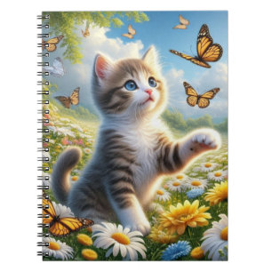 Caderno Espiral Buscando borboletas Kitten no Jardim Flor