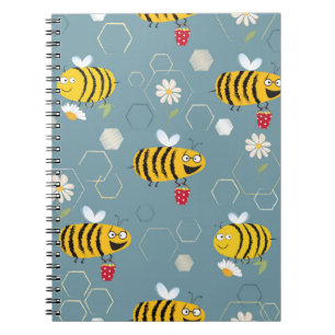 Caderno Espiral Busy bees buzzing around & pollinating flowers