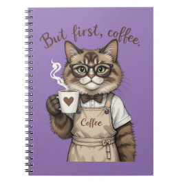 Caderno Espiral But First, Coffee Cat