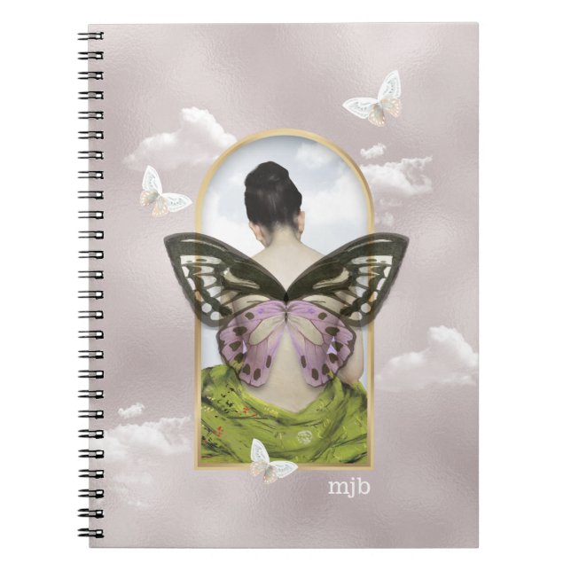 Caderno Espiral Butterfly Dream Fantasy Collage com Monograma (Frente)