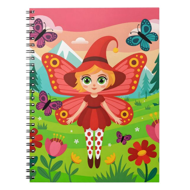 Caderno Espiral Butterfly Fairy Illustration in Whimsical Forest (Frente)